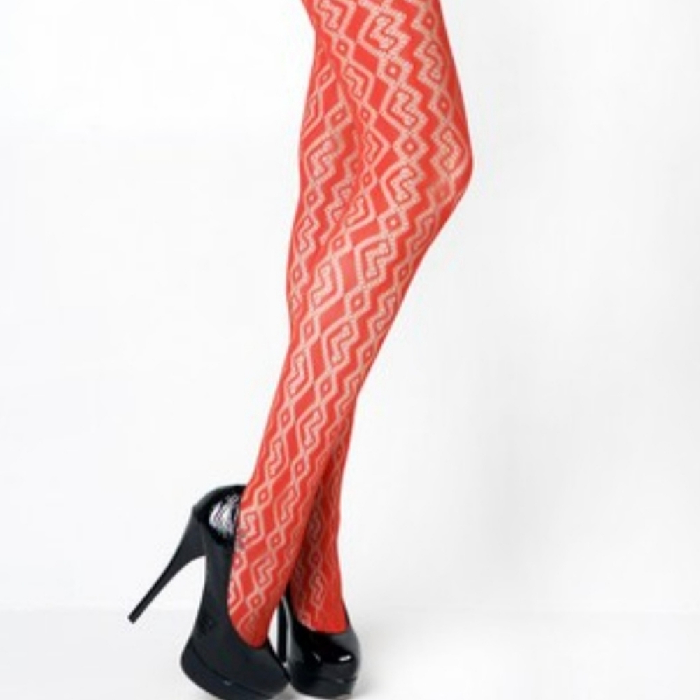 Red Geometric Print Fishnet QUEEN PLUS SIZE Pantyhose